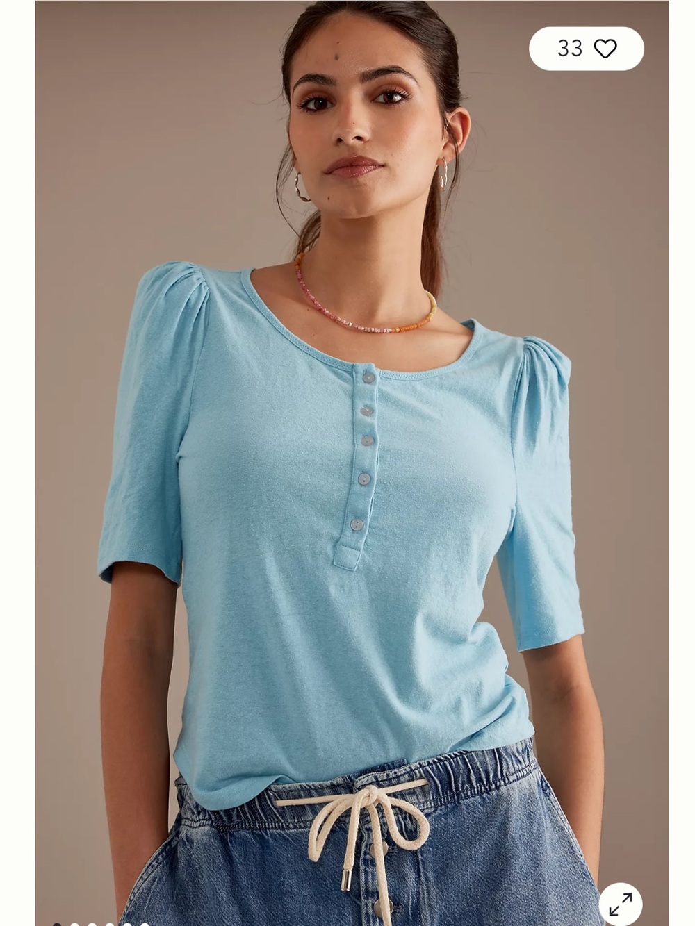 Anthropologie puff sleeve Henley top blue size Small